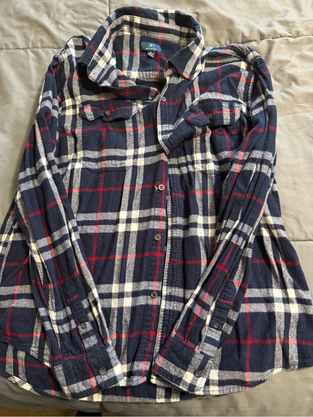 Men’s George Navy Blue Red and Cream Plaid Button-Down Shirt